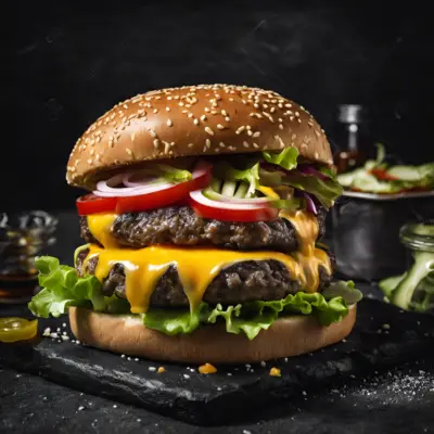 Ooey and gooey double decker hamburger.